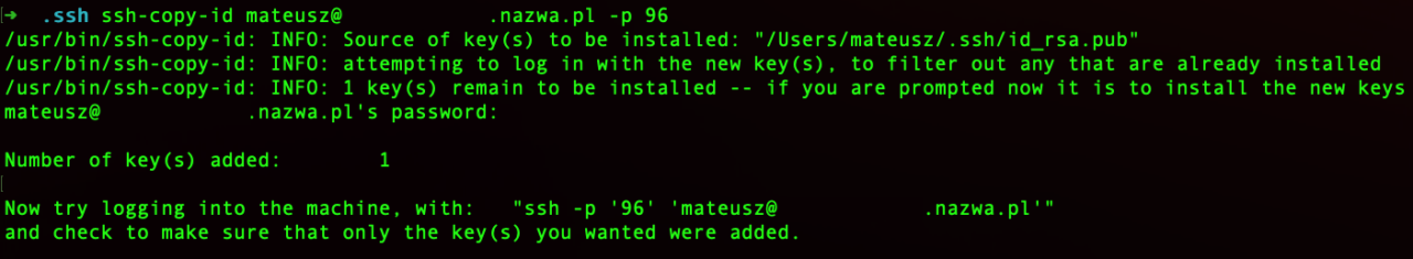 Wysyłanie klucza publicznego na serwer VPS