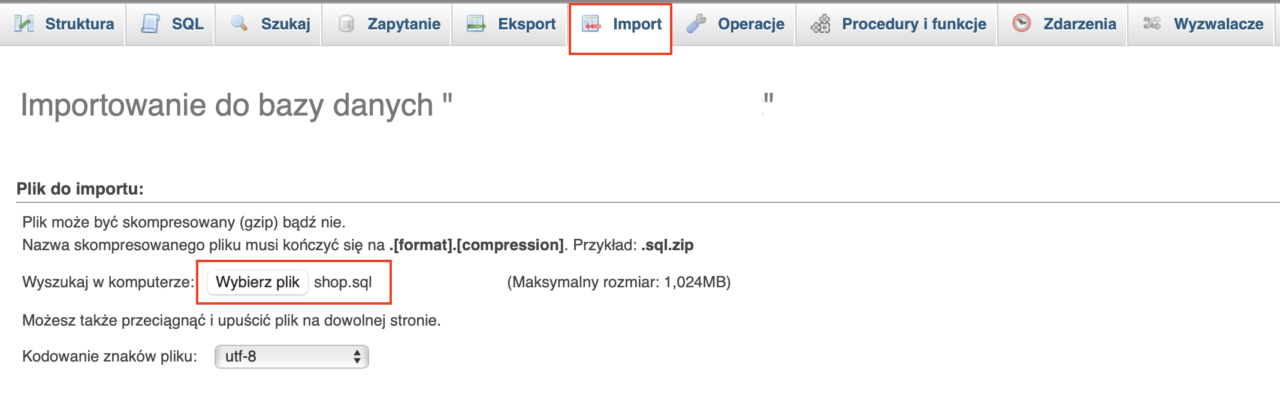 Import bazy danych w phpMyAdmin